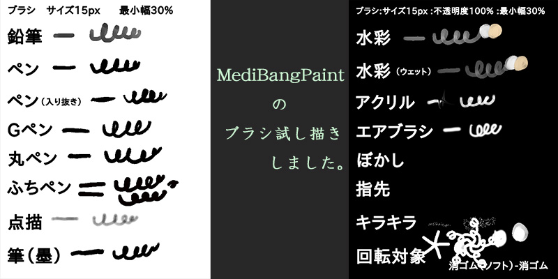 MediBangPaintのブラシ試し描きしました。